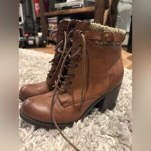 MIA Tan Lace-Up Boots with Knit Trim